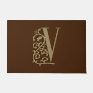 Paillasson Élégante entrée Monogramme V Initiale sur Brown