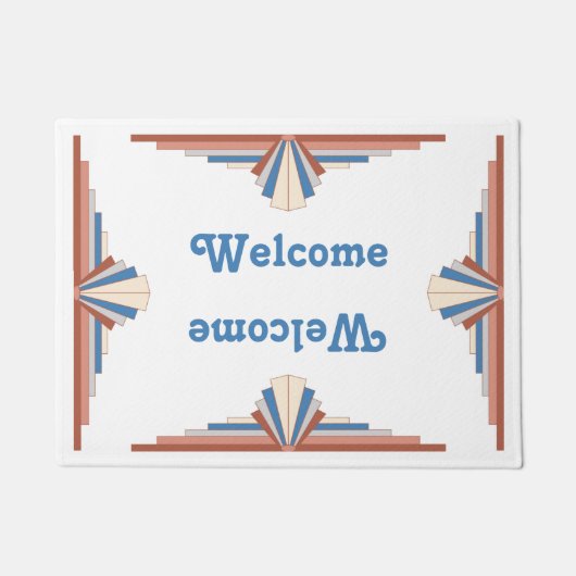 Paillasson Éléments Art déco en or rose, marron & bleu mat (Devant)