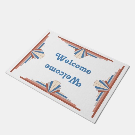 Paillasson Éléments Art déco en or rose, marron & bleu mat (Incliné)