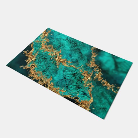 Paillasson Emerald Jade Gold Splatter Abstrait (Incliné)