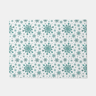 Paillasson Émeraude Vert Noël Snowflakes sur Blanc d'hiver