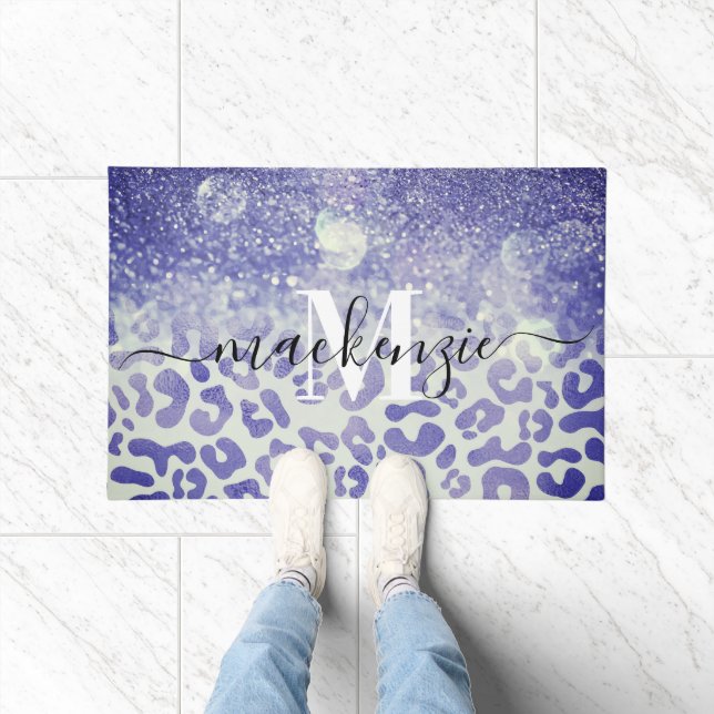 Paillasson Empreinte de léopard Parties scintillant bleue (Intérieur)