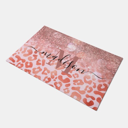 Paillasson Empreinte de léopard rose Gold Parties scintillant (Incliné)