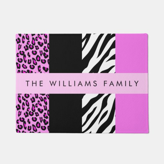 Paillasson Empreinte de léopard, Zebra Print, Rose, Votre nom (Devant)