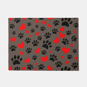 Paillasson Empreintes de pattes De Chien Random Et Coeurs Rou