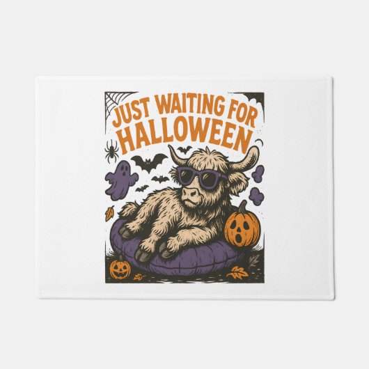 Paillasson En attente de la vache Halloween Highland (Devant)