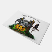 Paillasson En attente d'Halloween, Bat mignonne et Corbeau (Incliné)