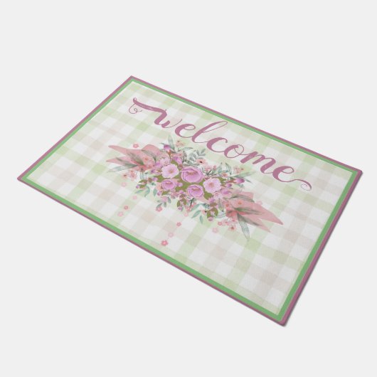 Paillasson En vichy verte de courge rose (Incliné)