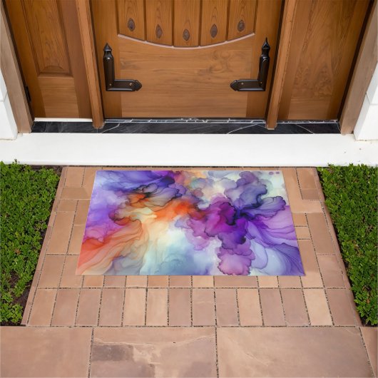 Paillasson Encre d'alcool orange et violet Abstraite (De plein air)