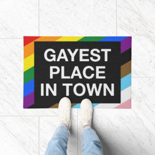 Paillasson Endroit le plus gay de la ville LGBTQ Stripes Prog