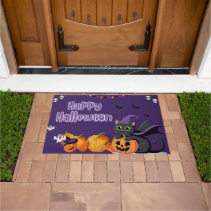 Paillasson Enfants mignons Halloween heureux Chat noir