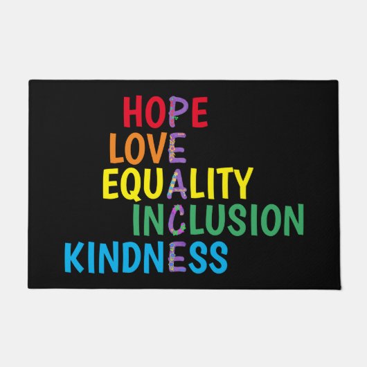 Paillasson Espoir, Amour, Égalité, Inclusion, Douceur, Paix (Devant)