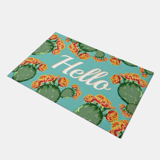 Paillasson Été Prickly Pear Cactus & Flowers Hello Doormat (Incliné)