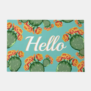 Paillasson Été Prickly Pear Cactus & Flowers Hello Doormat