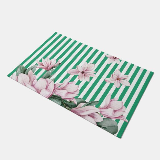 Paillasson Été, printemps, imprimé magnolia rayé vert (Incliné)