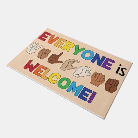 Paillasson Everyone Is Welcome Hand Sign Language Doormat (Incliné)