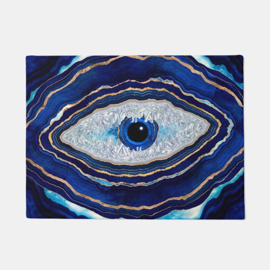Paillasson Evil Bleu Agate Géode Ditital Art (Devant)