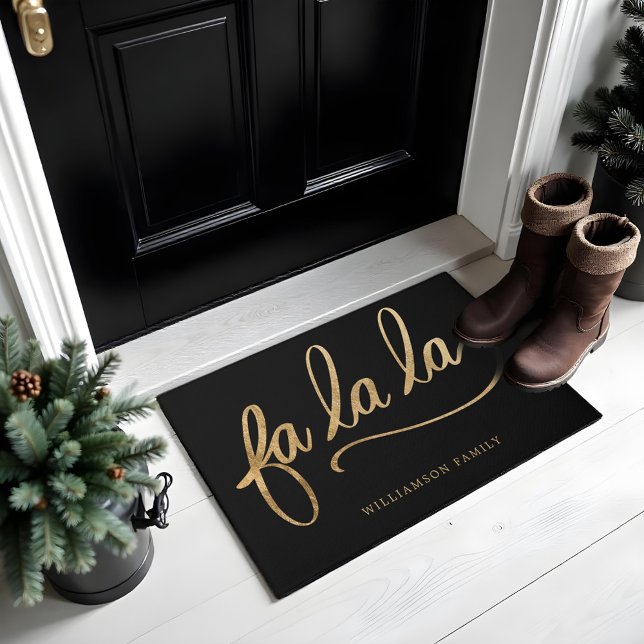 Paillasson Fa La La Gold Script Typographie Famille Personnal (Fa La La Gold Script Typography Custom Family Doormat)