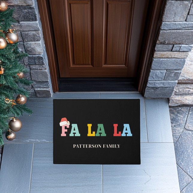 Paillasson FA LA Père Noël-Casquette Typographie de script Fa (FA LA LA Santa-Hat Script Typography Custom Family Doormat)