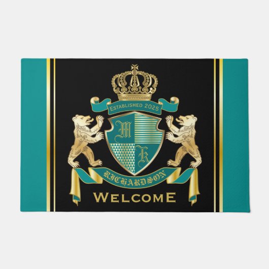 Paillasson Faites votre propre armoiries Turquoise Emblème d' (Devant)