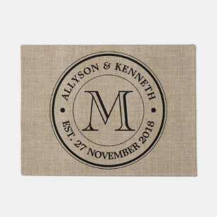Paillasson Faites votre propre Burlap Retro Logo Monogramme