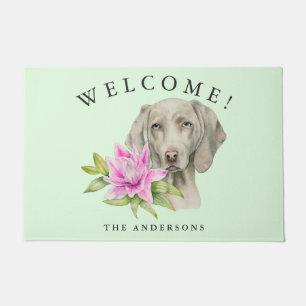 Paillasson Famille bienvenue florale de chien de Weimaraner