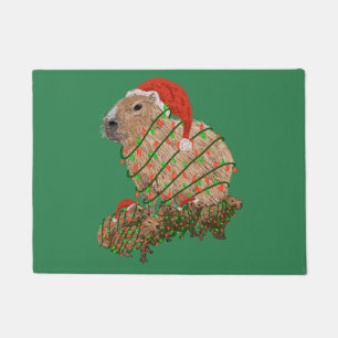 Paillasson Famille Capybara de Noël enrobée de lumières