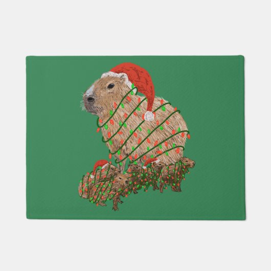 Paillasson Famille Capybara de Noël enrobée de lumières (Devant)