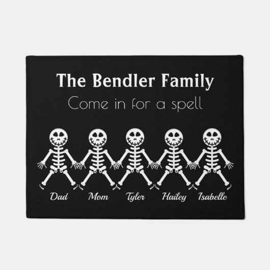 Paillasson Famille de 5 squelettes Halloween Doormat (Devant)