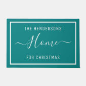 Paillasson Famille de Noël customisée Turquoise (Devant)