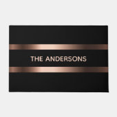 Paillasson Famille d'or rose noir monogramme élégant moderne (Devant)