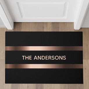 Paillasson Famille d'or rose noir monogramme élégant moderne