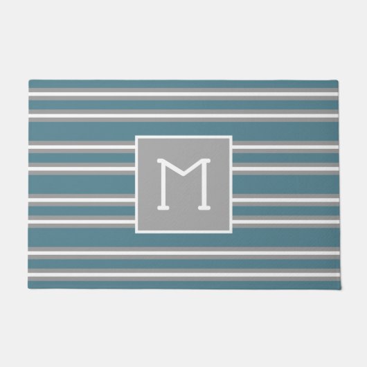 Paillasson Famille moderne Simple Initiale Motif Turquoise (Devant)
