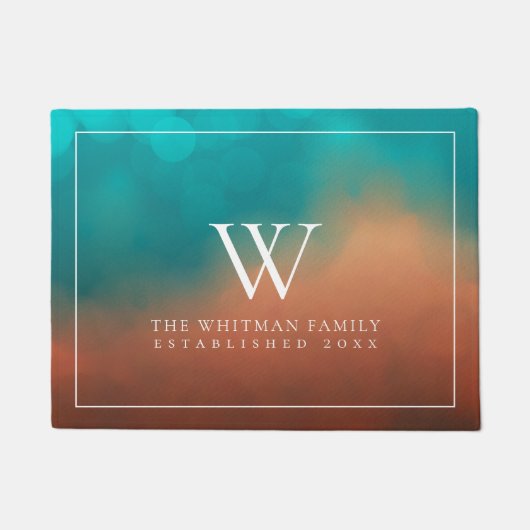 Paillasson Famille Monogramme Art Abstrait Turquoise Orange (Devant)