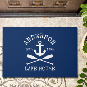 Paillasson Famille Nautical Lake House Ancre Oars Navy Blue