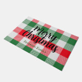 Paillasson Famille Noël Blanc Vert et Rouge Buffalo Plaid (Incliné)