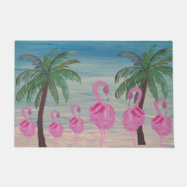 Paillasson Fancyf flamingos and palm tres tropical (Devant)