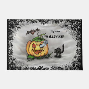 Paillasson Fantôme, chauve-souris et chat, Bonne Halloween !