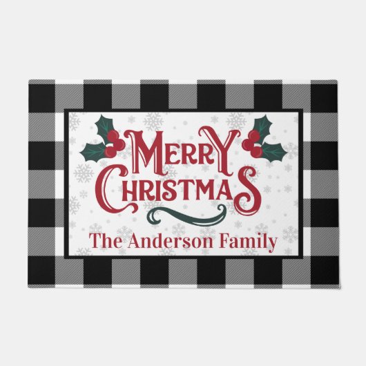 Paillasson Farmhouse Buffalo Plaid Joyeux Noël Custom (Devant)