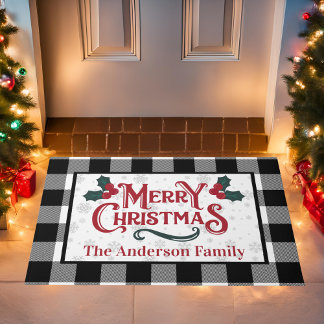 Paillasson Farmhouse Buffalo Plaid Joyeux Noël Custom
