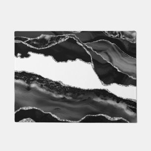 Paillasson Fausse Agate Marbrée Pierre Moderne Tendance Noir 