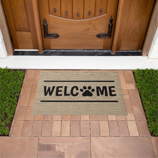 Paillasson Faux Jute Vintage Design tendance Welcome Paw (De plein air)