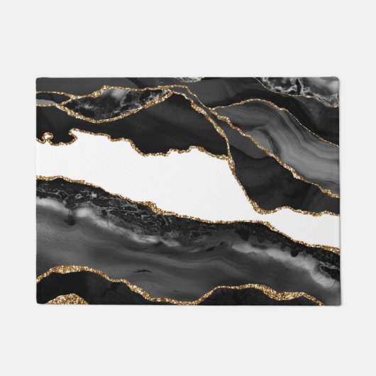 Paillasson Faux Marblé Agate Black Stone Luxe Or (Devant)