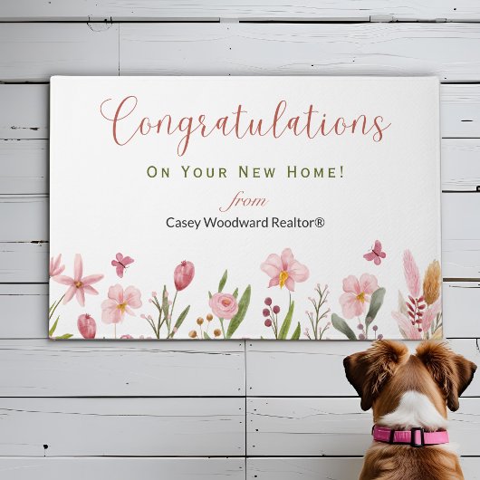 Paillasson Félicitations Realtor Fleurs roses personnalisées