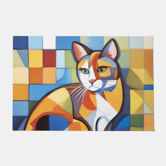 Paillasson Feline Abstraite Beauté Calico Cat Cubist (Devant)