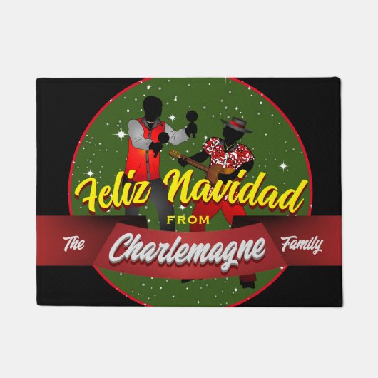 Paillasson Feliz Navidad avec Parranderos et NOM DE FAMILLE (Devant)
