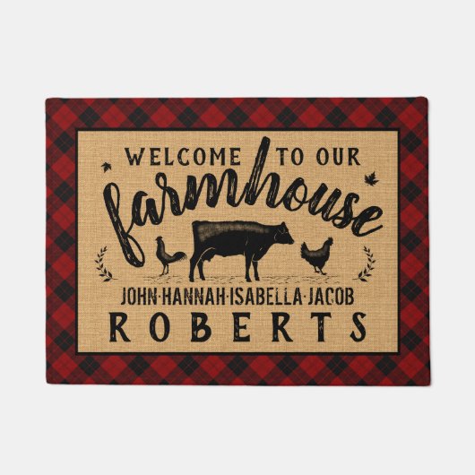 Paillasson Ferme Bienvenue Red Buffalo Check Plaid Cow (Devant)