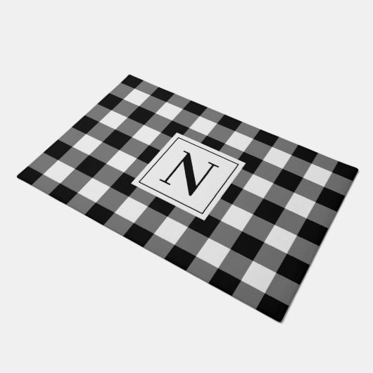 Paillasson Ferme Black Custom Monogram Buffalo Plaid (Incliné)