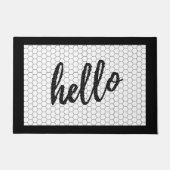 Paillasson Ferme Hello Script noir et blanc Faux Tile (Devant)