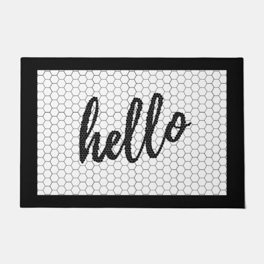 Paillasson Ferme Hello Script noir et blanc Faux Tile (Devant)